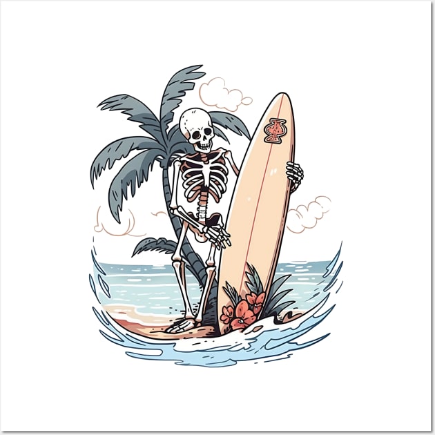 Surfer Skeleton On Beach Wall Art by FlawlessSeams